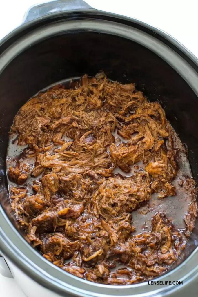 Slow cooked pork in a pan