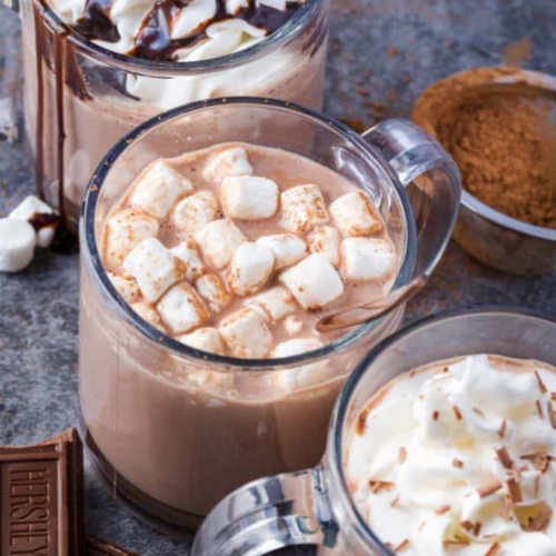 delicious hot chocolates in mugs