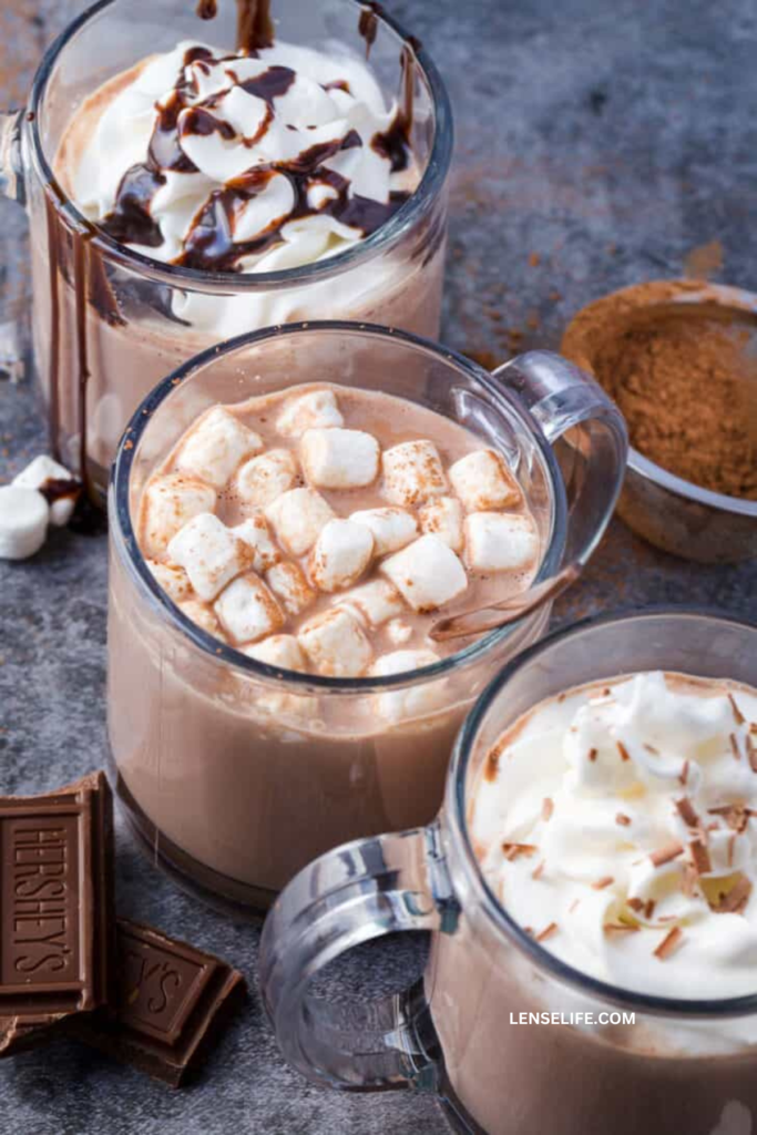 delicious hot chocolates in mugs