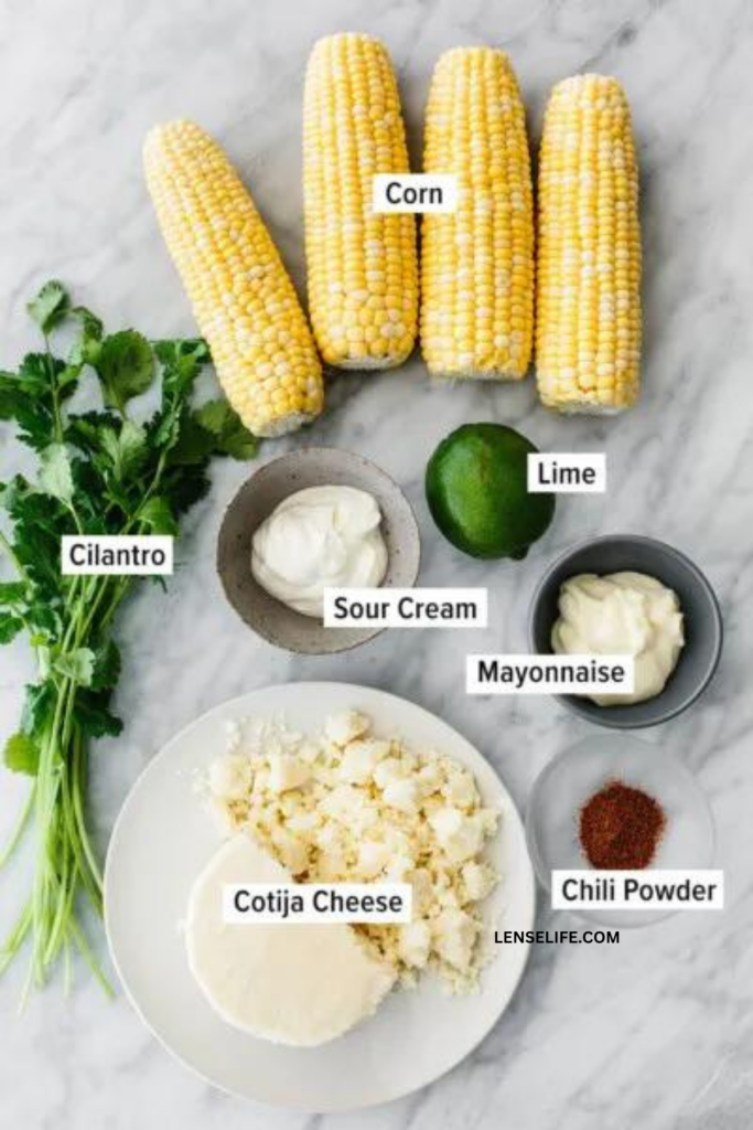 Elote ingredients in bowls