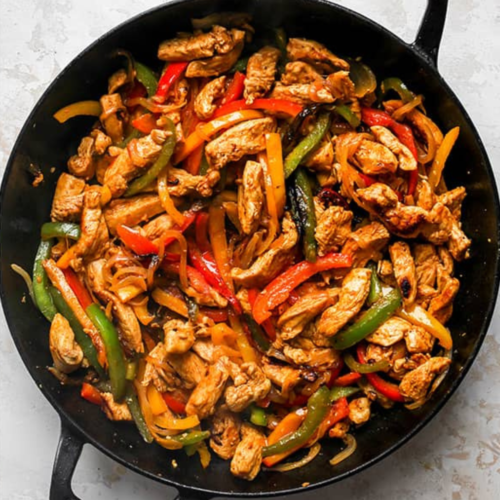 Perfectly cooked Chicken Fajitas in a pan