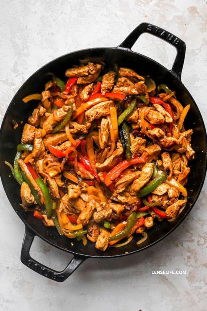 Perfectly cooked Chicken Fajitas in a pan