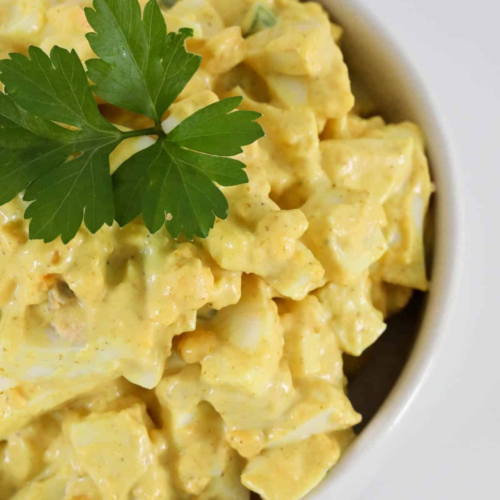 Deliciously prepared Curried Egg Salad in a bowl