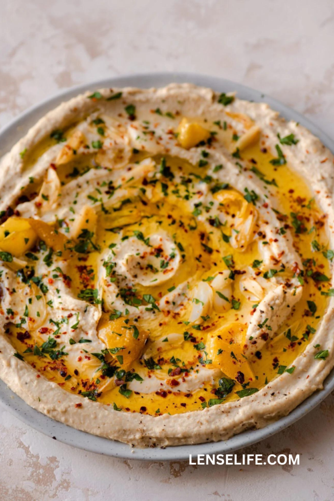 Plate of delicious Hummus in a large bowl