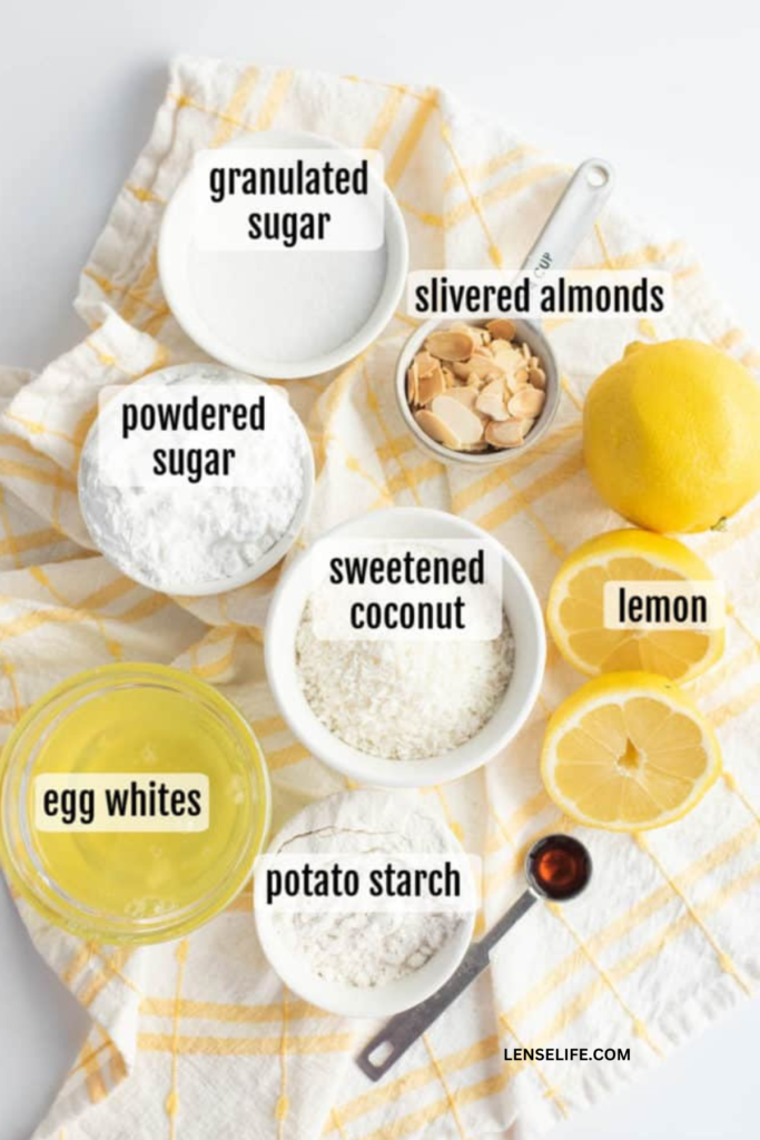 lemon coconut macaroons ingredients in bowls
