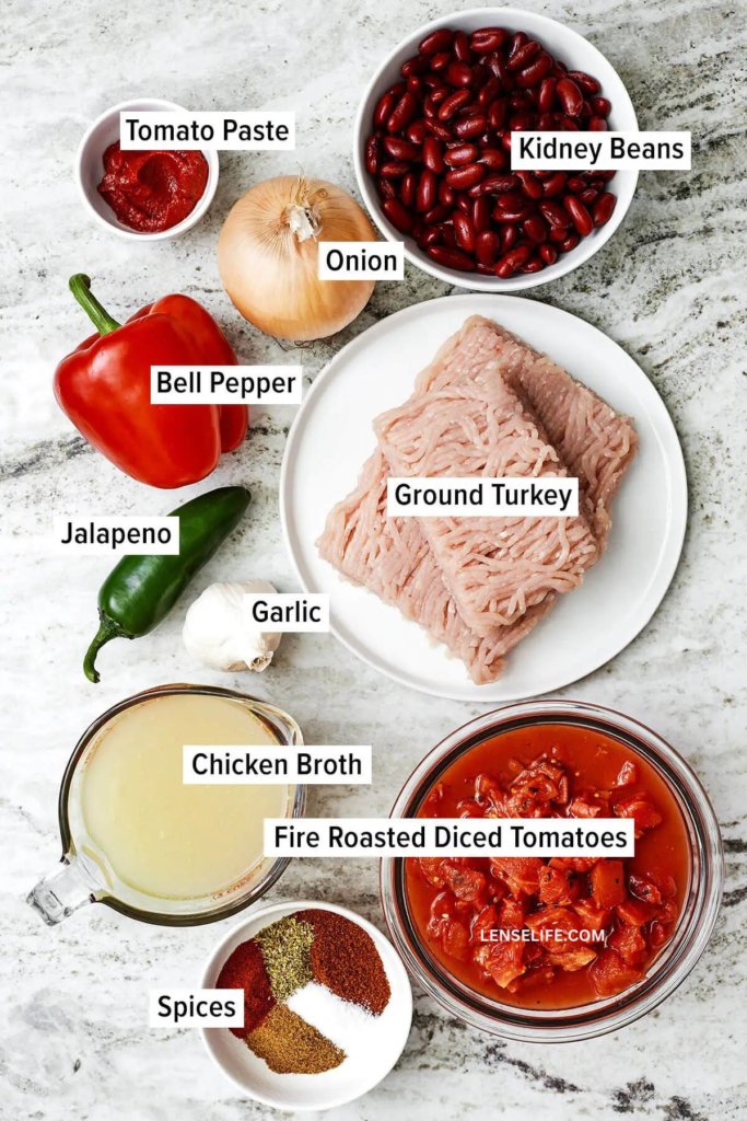 Turkey Chili ingredients in bowls
