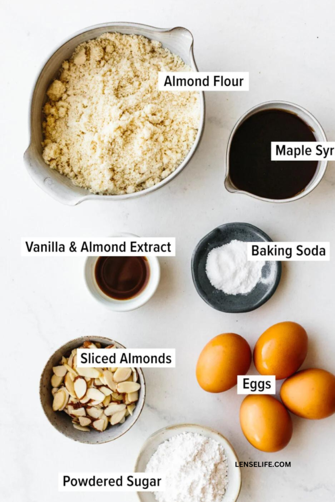 Almond Cake ingredients in bowls