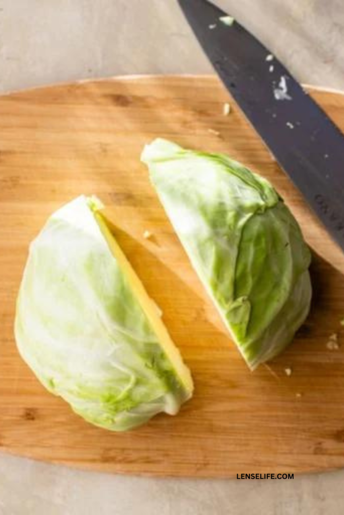 cutting the cabbage in a board
