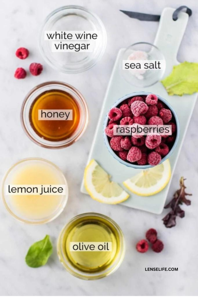 Raspberry Vinaigrette Ingredients in bowls