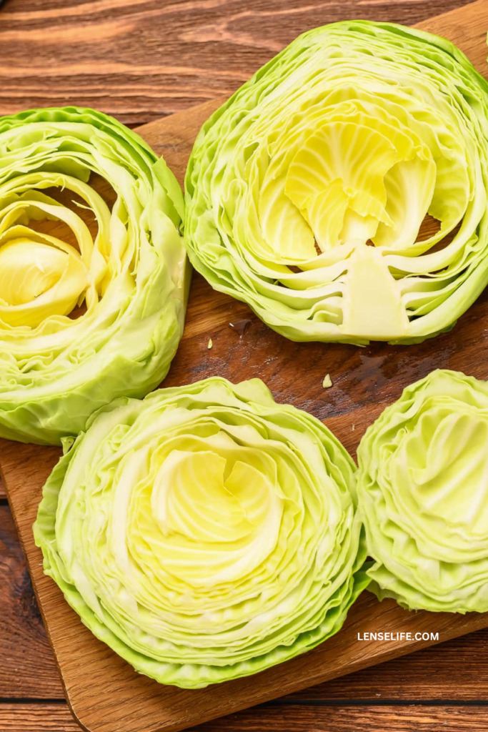 cabbage steaks arranged on a tray