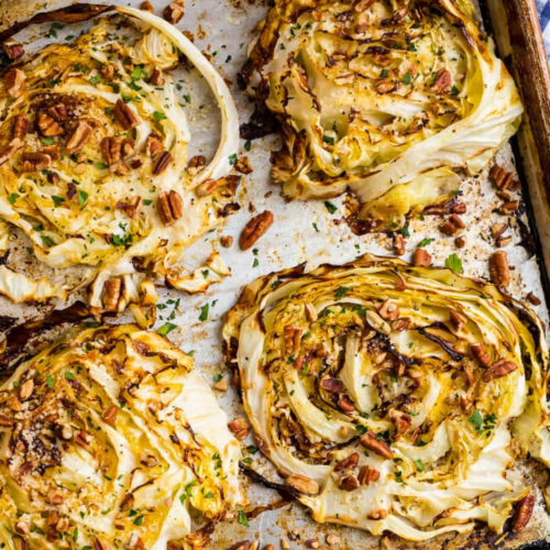 Cabbage Steaks on a tray
