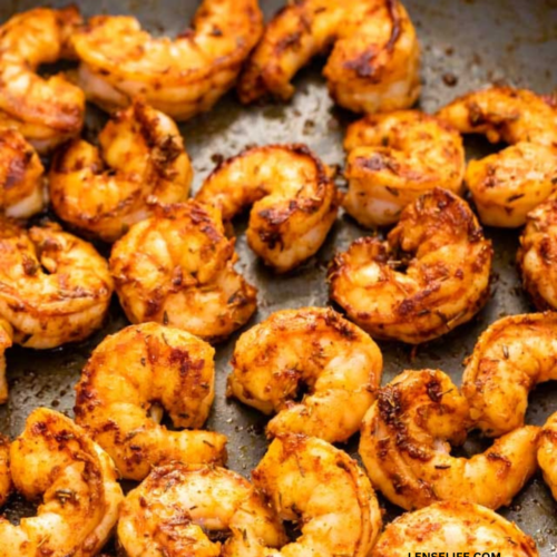 deliciously prepared Cajun shrimp in a pan