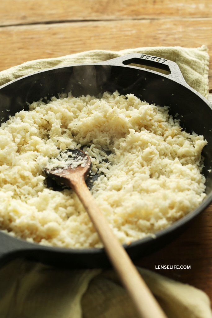 cauliflower rice in a pan