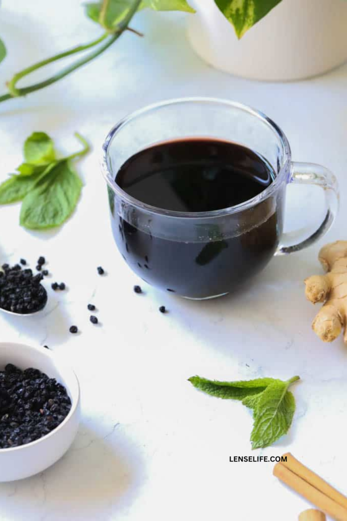 elderberry tea in a cup