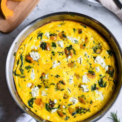 Kale and Butternut Squash Frittata on a pan