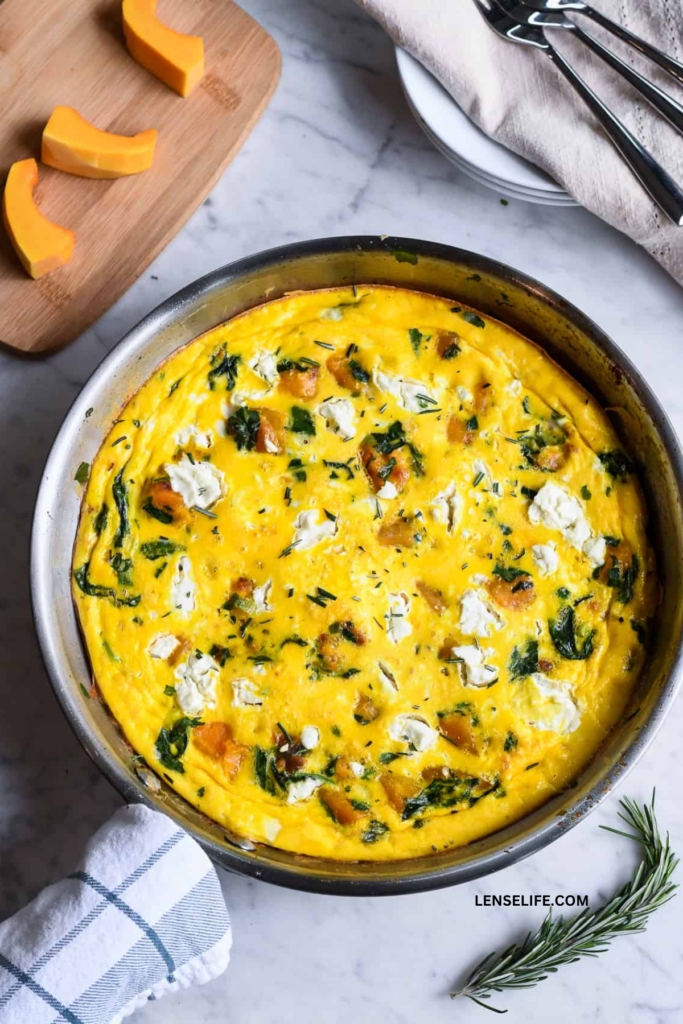 Kale and Butternut Squash Frittata on a pan