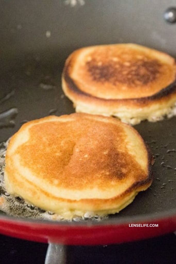 cooking pancakes on a skillet
