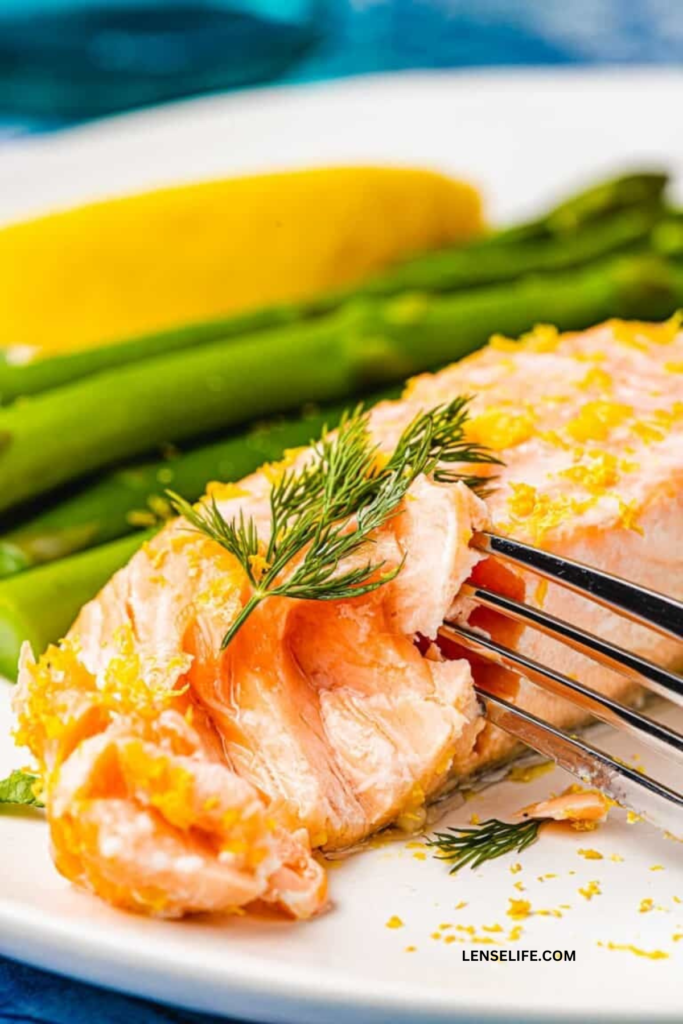 poached salmon in a plate