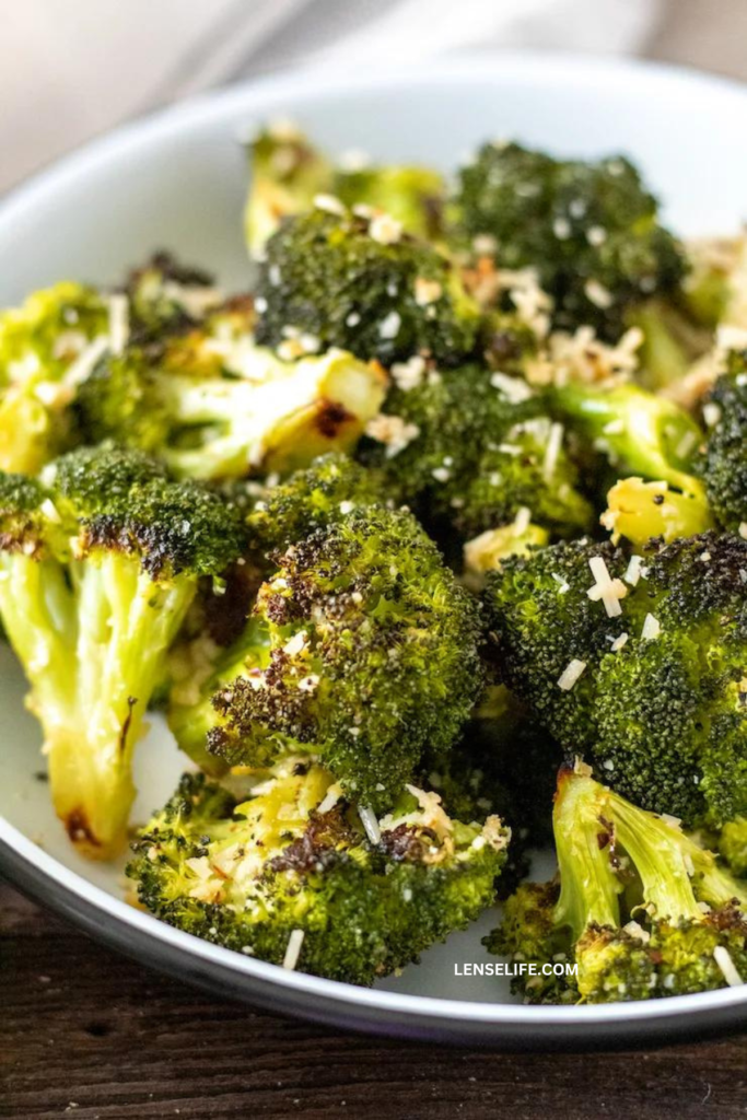 Roasted Broccoli with Garlic and Parmesan in a plate