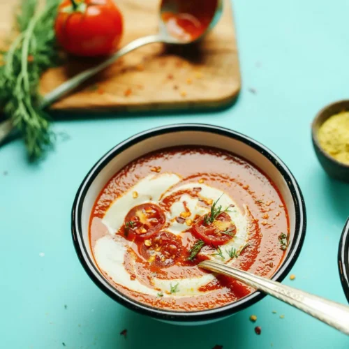 Roasted Red Pepper and Tomato Soup in a bowl