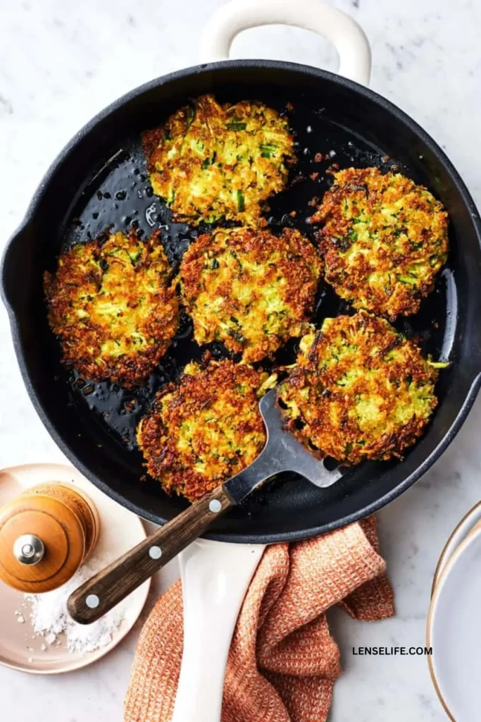 Goat Cheese Zucchini Fritters on a pan