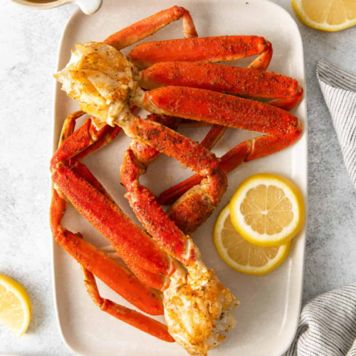 cooked crab legs in a plate