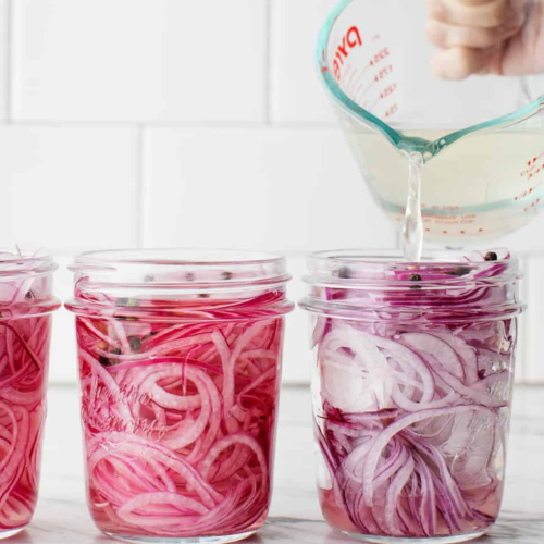Pickled Red Onions in jars