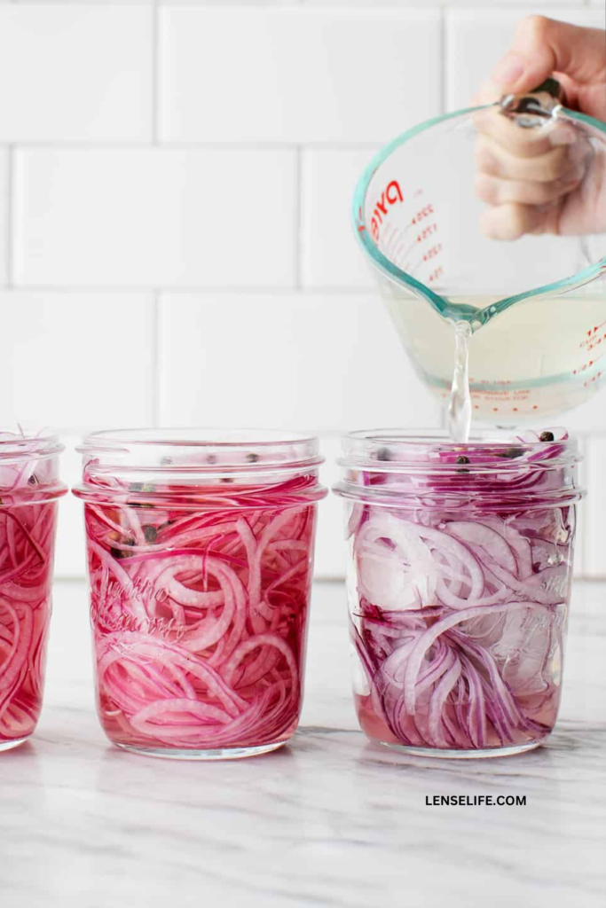 Pickled Red Onions in jars