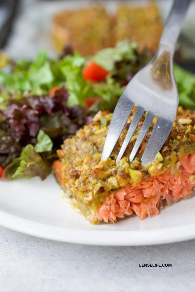 Pistachio Crusted Salmon in a plate