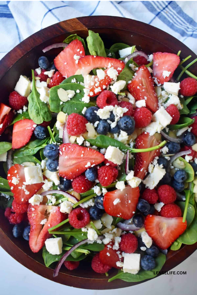 Berry Spinach Salad served in a bowl
