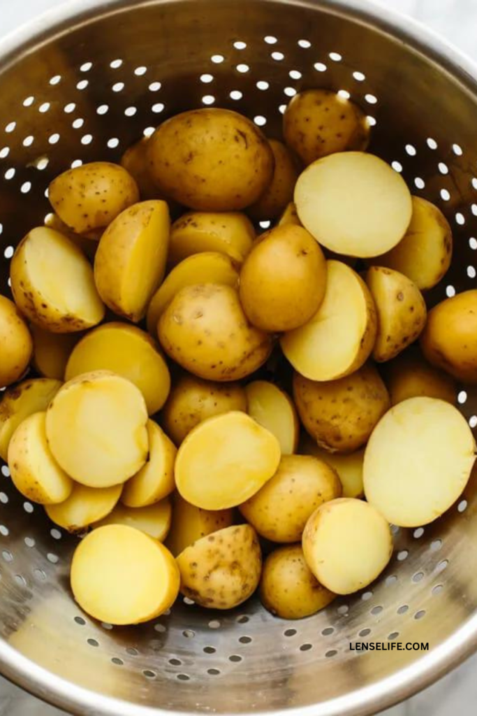 boiled potatoes in a colander