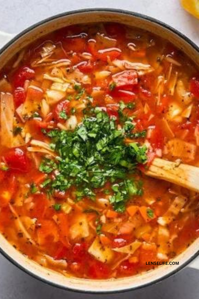 Cabbage Soup with parsley in a pot