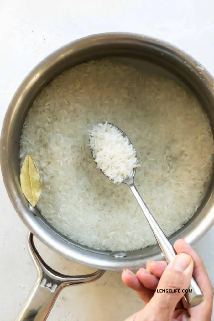 rice in a pot of water
