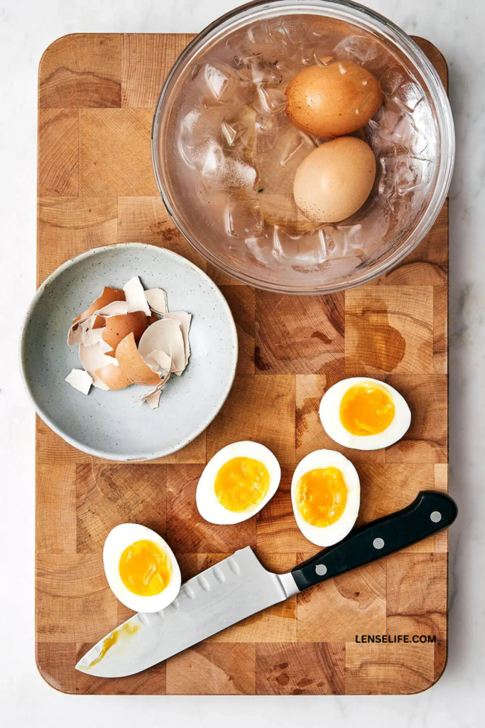 boiled eggs on a cutting board