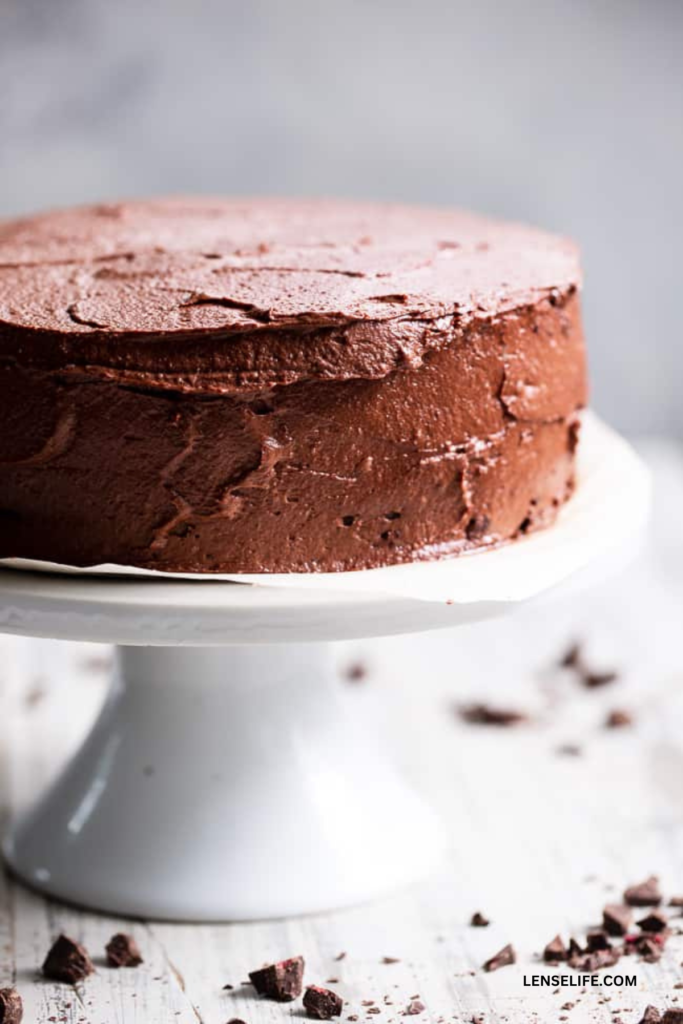 Paleo Chocolate Cake on a cake stand