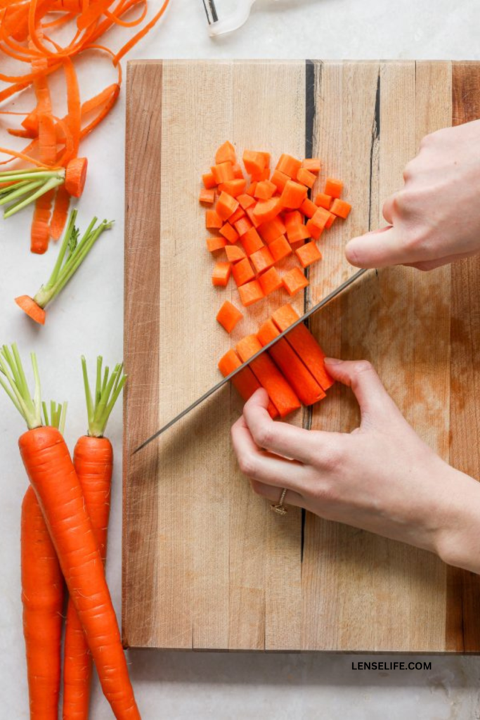 dicing the carrots 