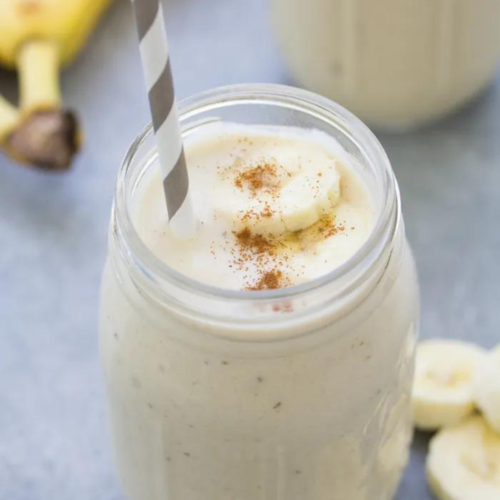 Banana Smoothie in a glass jar