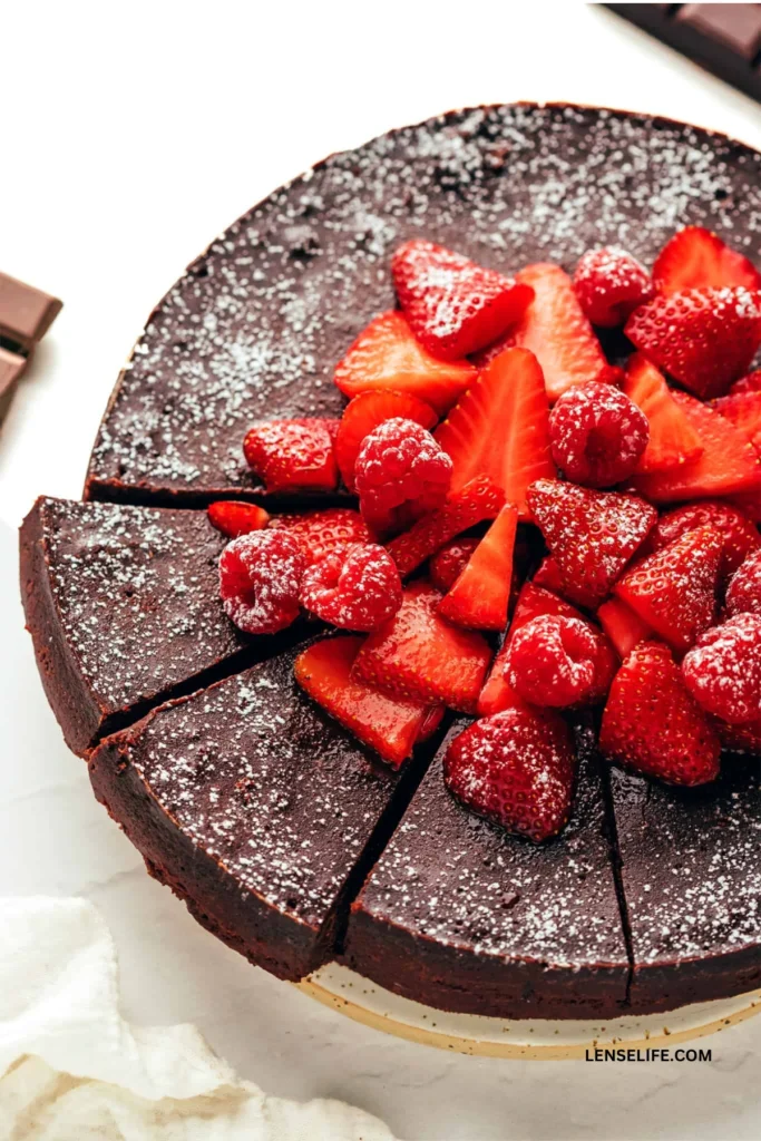Flourless Chocolate Cake topped with berries