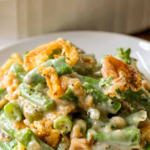 Healthy Green Bean Casserole served in a plate