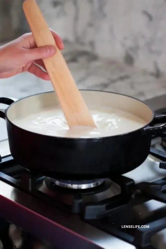 heating the milk in a pan