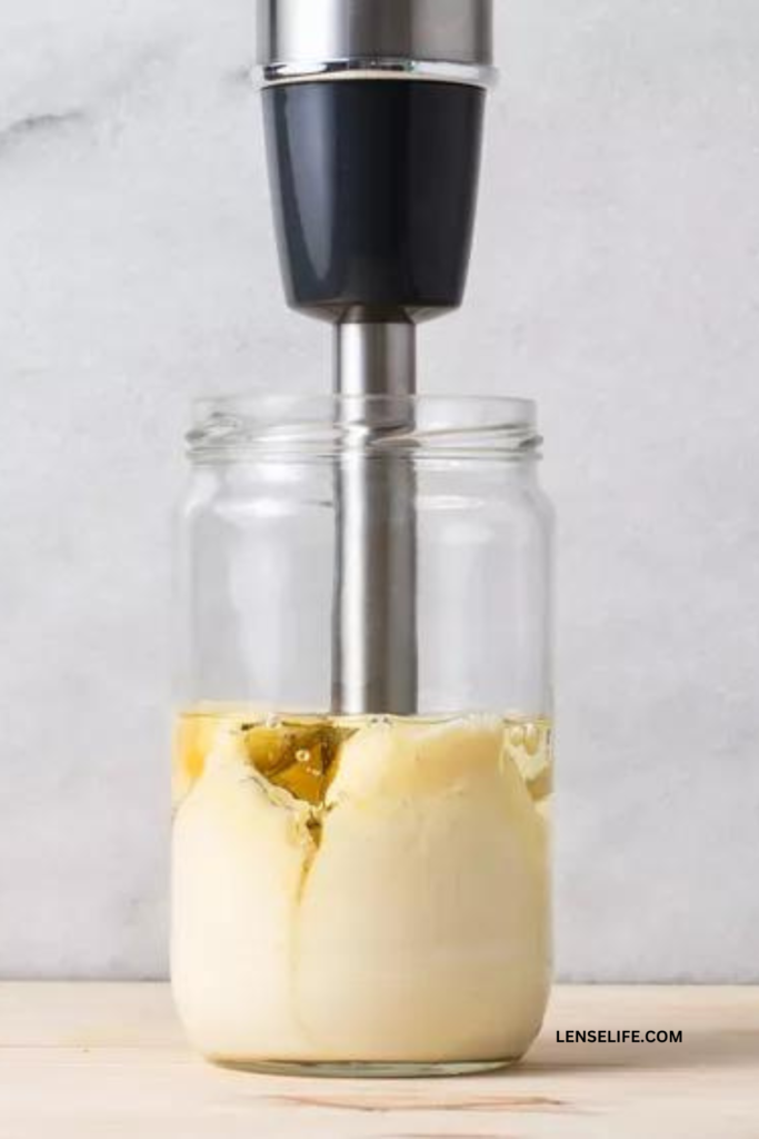 stick blender in a jar of mayonnaise ingredients